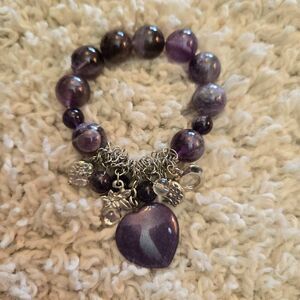 Purple Heart Stretch Bracelet with charns